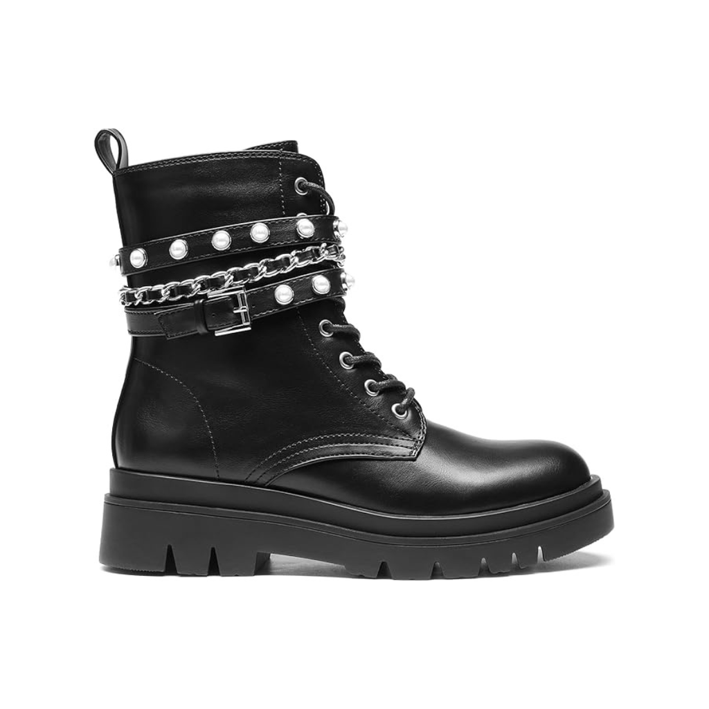 Monwera – Damskie Botki Combat Platform z Ozdobnymi Detalami
