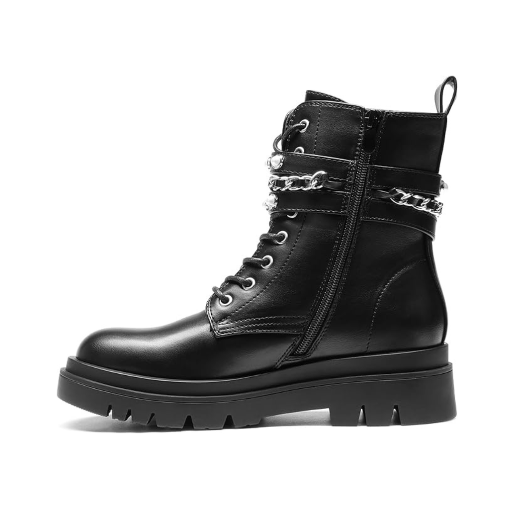Monwera – Damskie Botki Combat Platform z Ozdobnymi Detalami