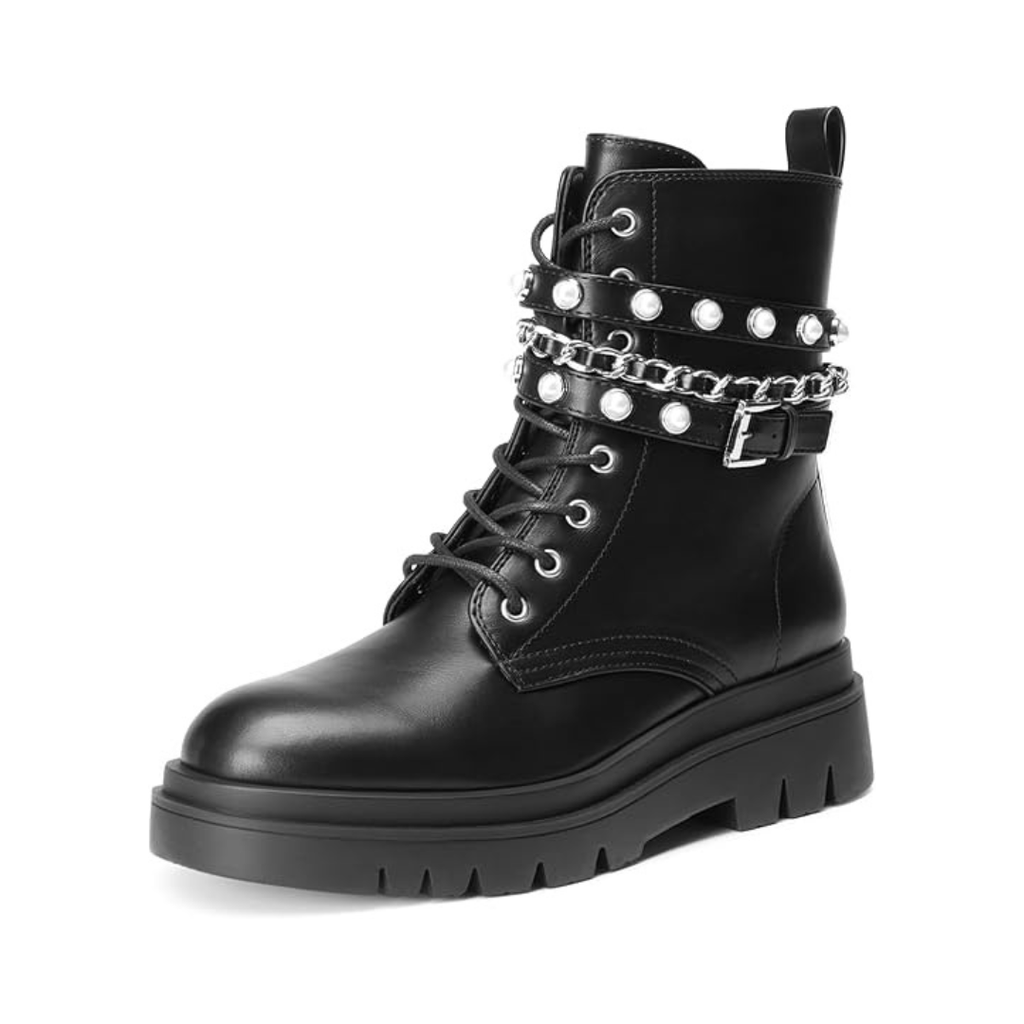 Monwera – Damskie Botki Combat Platform z Ozdobnymi Detalami